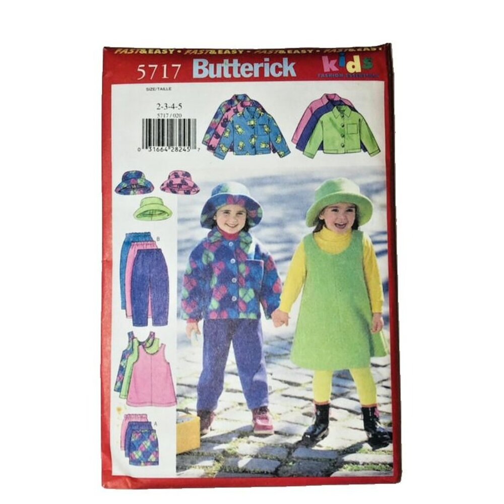 Vintage 1990s Butterick Sewing Pattern 5717 Girls Jacket Jumper Skirt Pants Hat